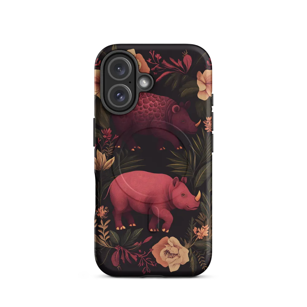 Rhinos in Floral Embrace
