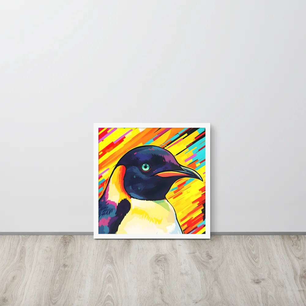 Neon Penguin 
 Poster with White Frame | 18″x 18″