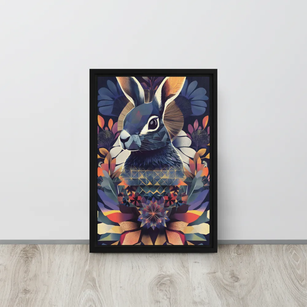 Ethereal Bunny: A Geometric Wonderland | Canvas with Black Frame | 12″×18″