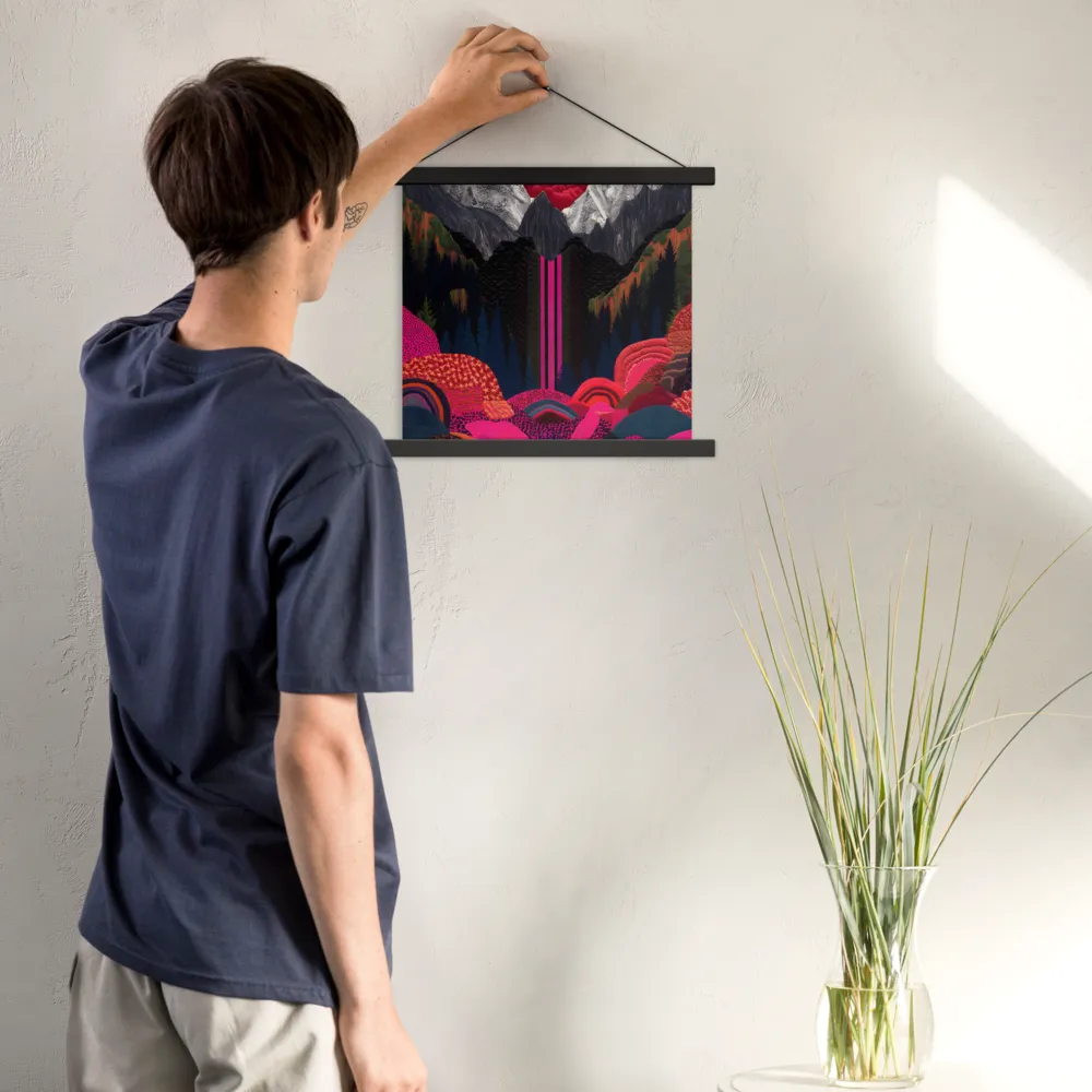 Ethereal Cascade: A Surreal Landscape | Poster With Black Wood Hanger | 14″×14″
