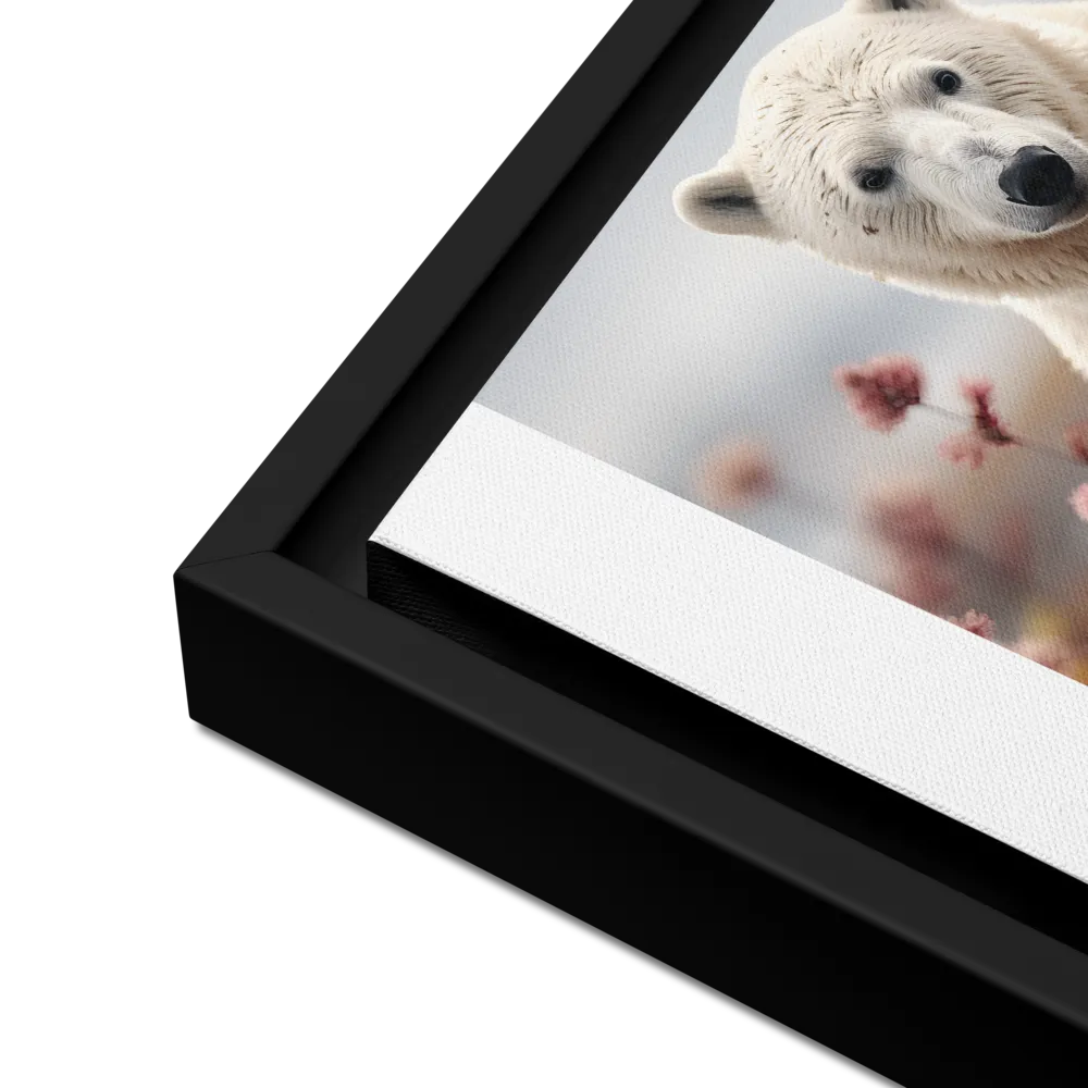 Curiosity Among Blooms: The Polar Bear | Canvas with Black Frame | 12″×16″