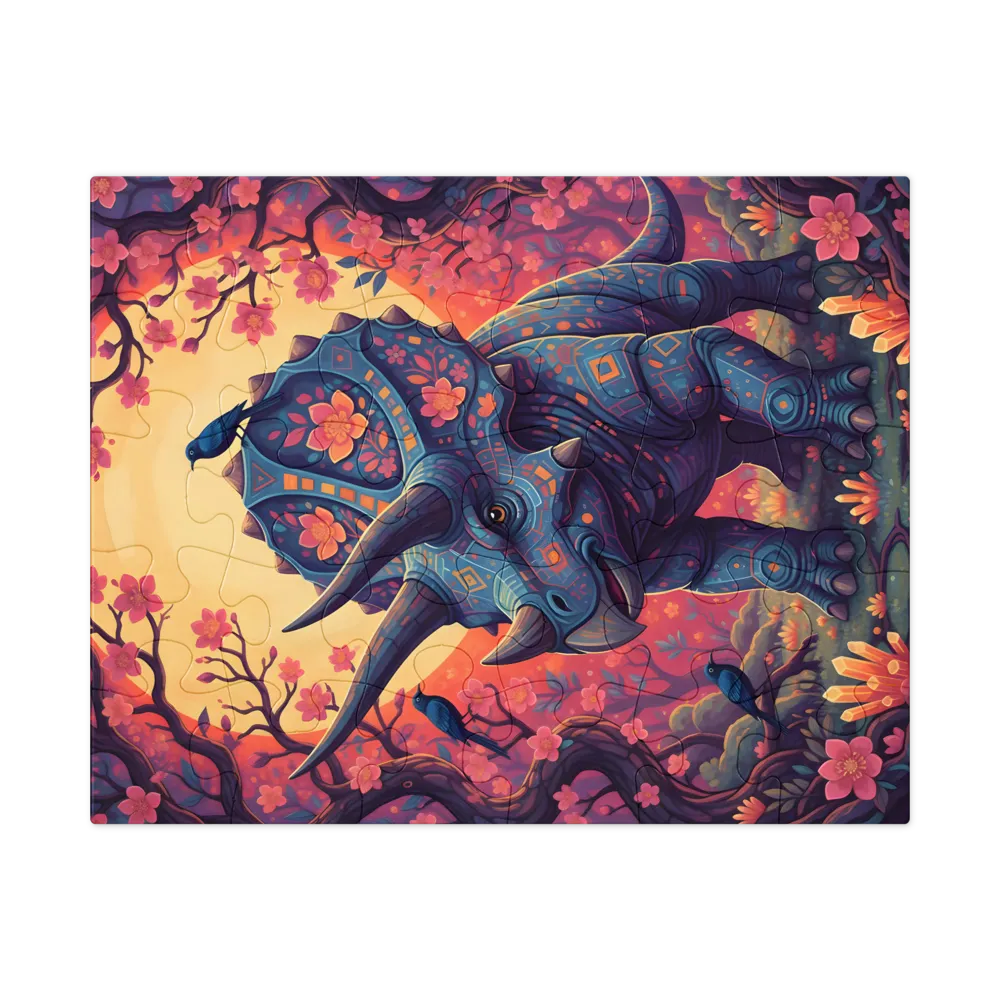 Triceratops in Bloom 
 Jigsaw Puzzle in Tin Box