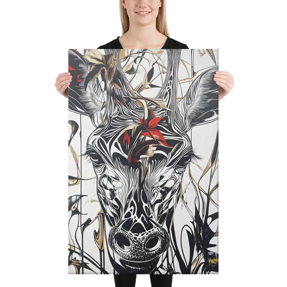 Floral Elegance: The Giraffe's Portrait | Canvas | 24″×36″