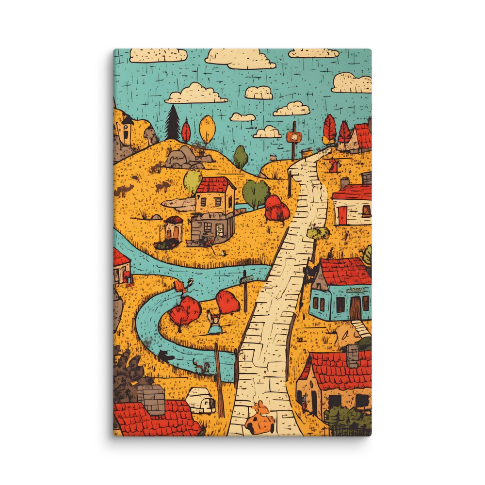Whimsical Village Landscape | Canvas | 32″×48″