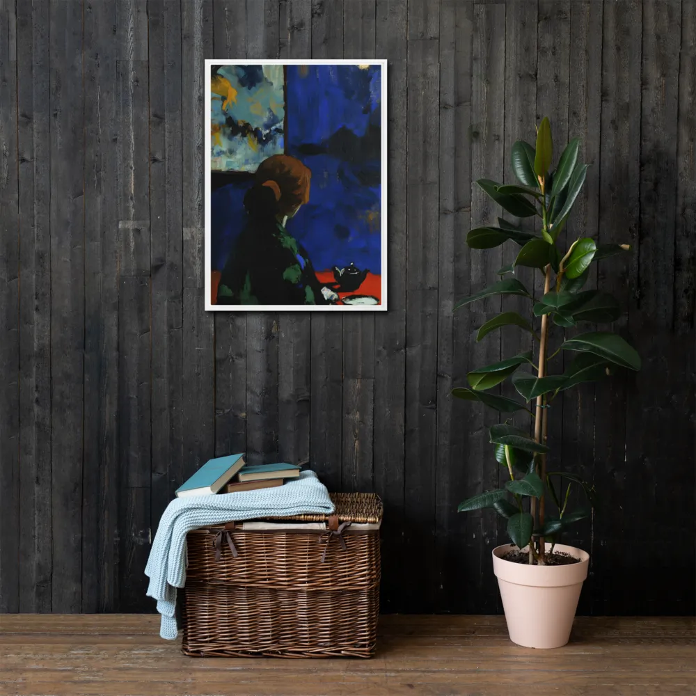 Contemplation Under the Night Sky | Canvas with White Frame | 20″×28″