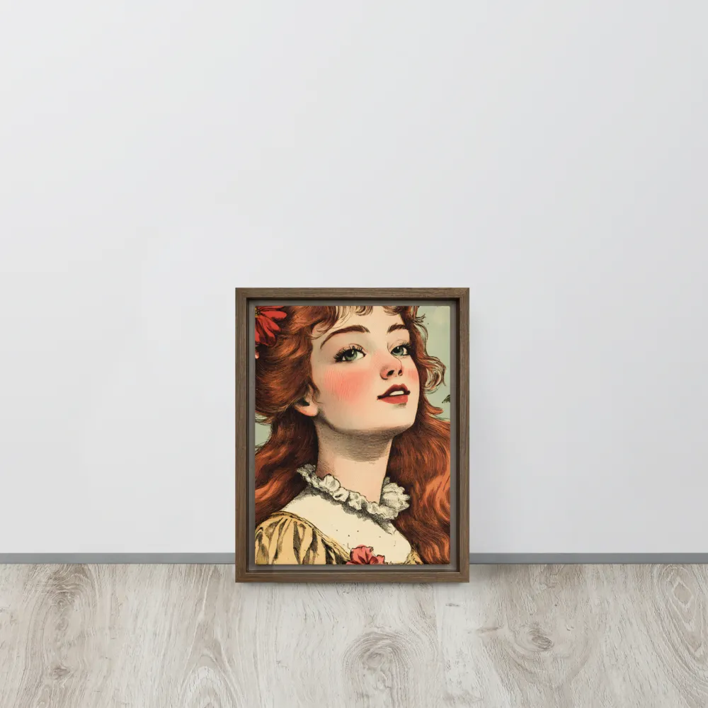 Whimsical Portrait of a Flower-Adorned Girl | Canvas with Brown Frame | 9″×12″