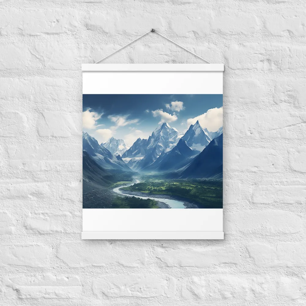 Majestic Serenity: A Landscape of Mountains and Rivers | Poster With White Wood Hanger | 16″×20″