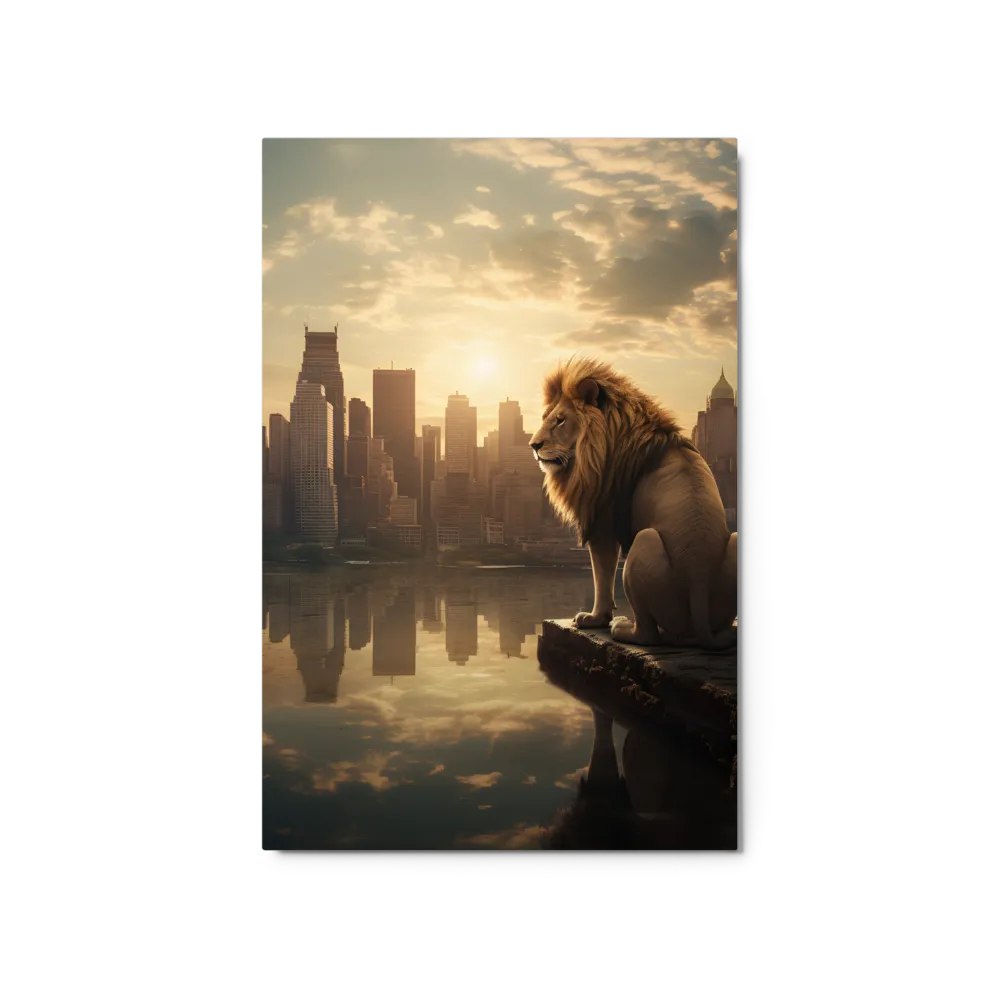 The Lion's Gaze Over the Urban Symphony | Metal Print | 20″×30″