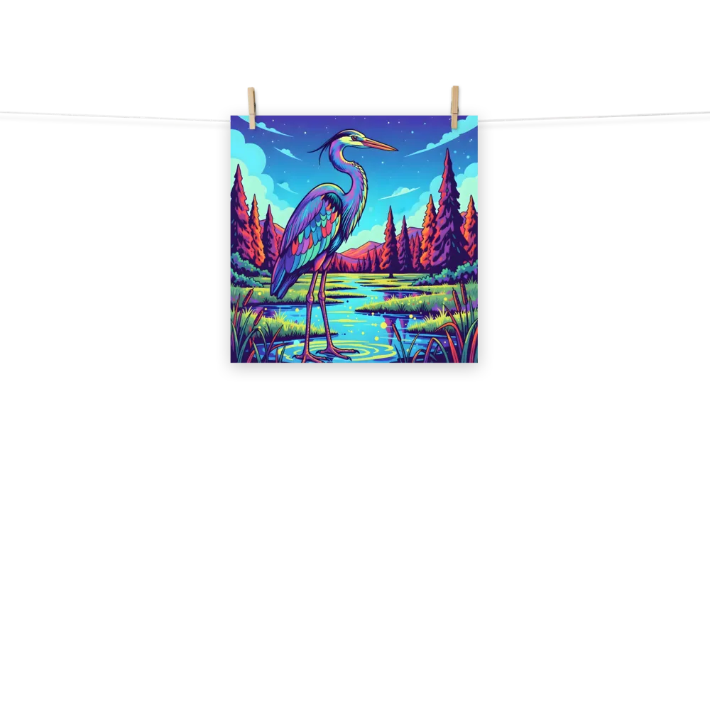 Neon Heron 
 Poster | 18″x 18″
