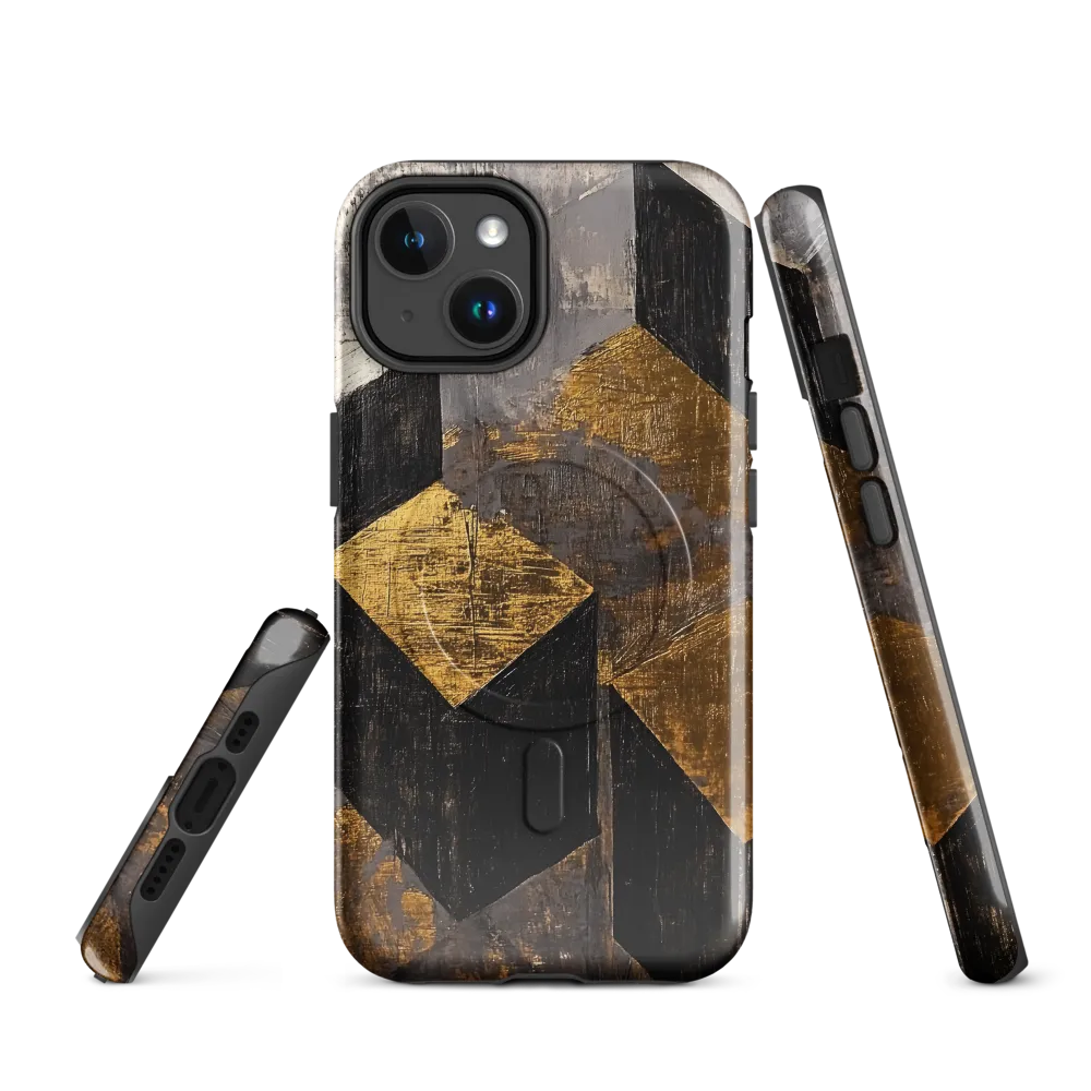 Geometric Harmony in Gold and Black | Phone Case |  14 | MagSafe® Tough Case | Glossy