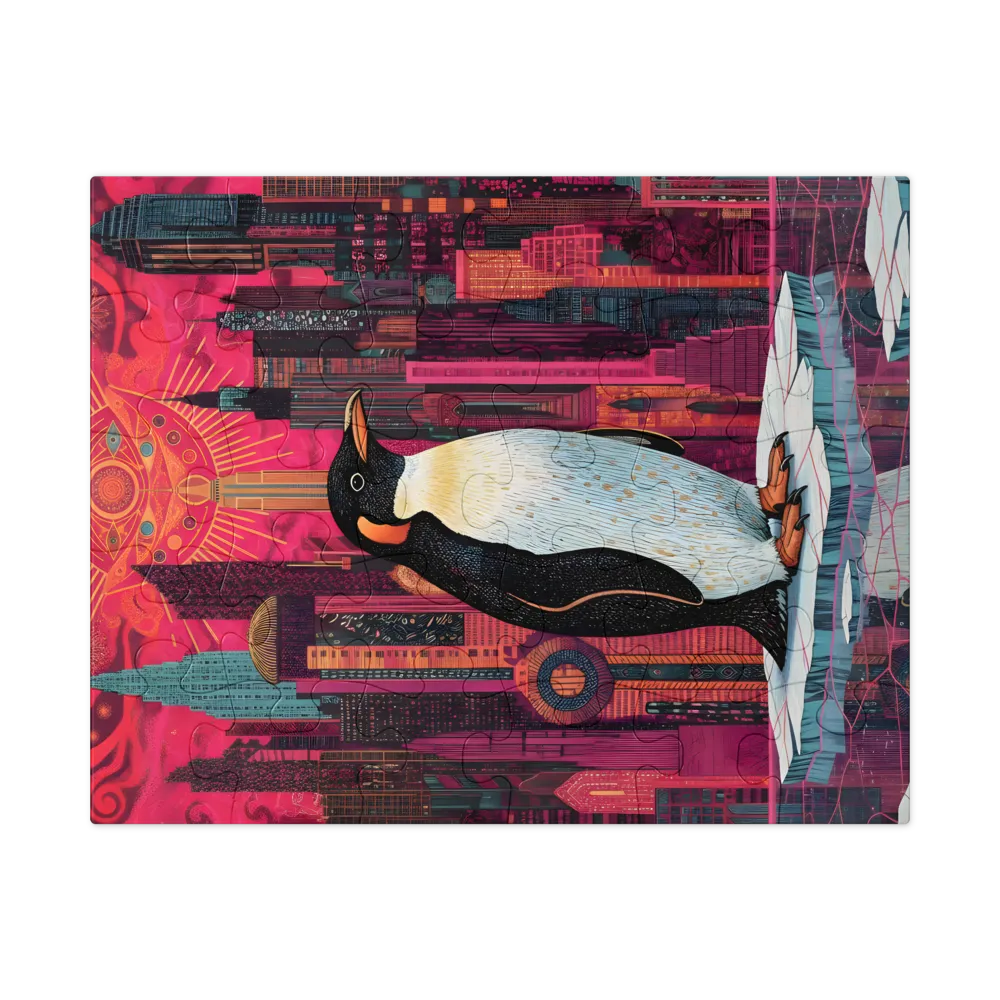 Neon City Penguin 
 Jigsaw Puzzle in Tin Box