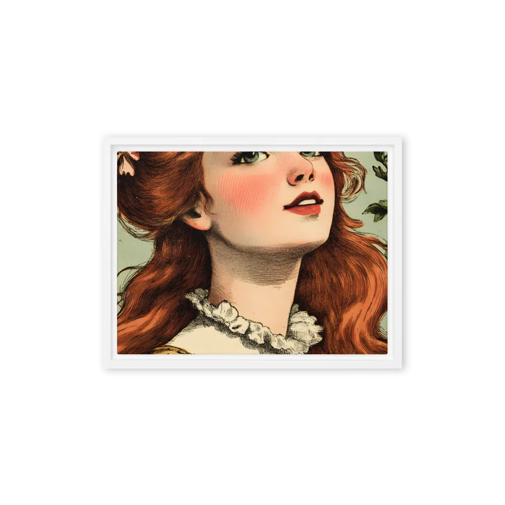 Whimsical Portrait of a Flower-Adorned Girl | Canvas with White Frame | 12″×16″
