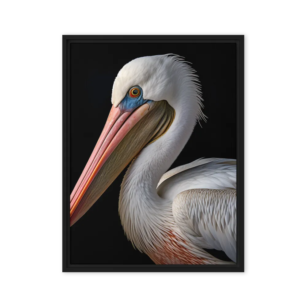 Elegance in White: The Pelican | Canvas with Black Frame | 24″×32″
