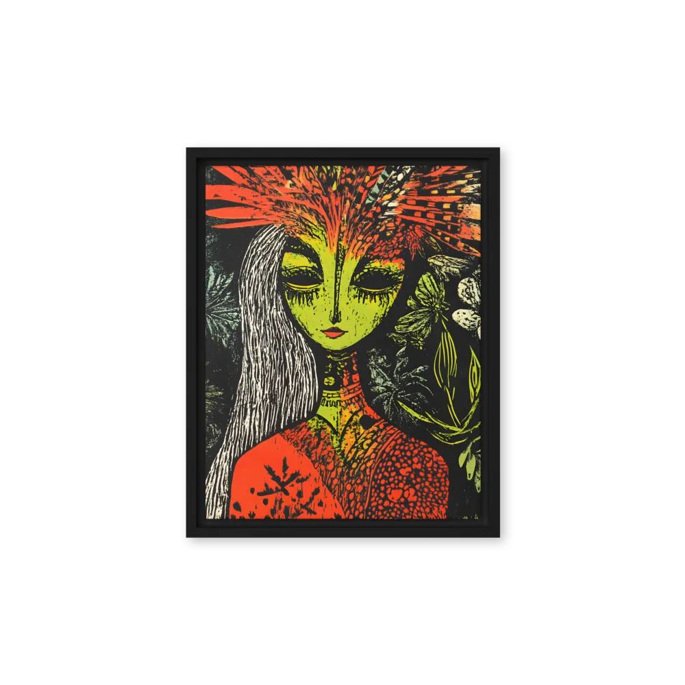 Mystical Flora: A Surreal Portrait | Canvas with Black Frame | 11″×14″