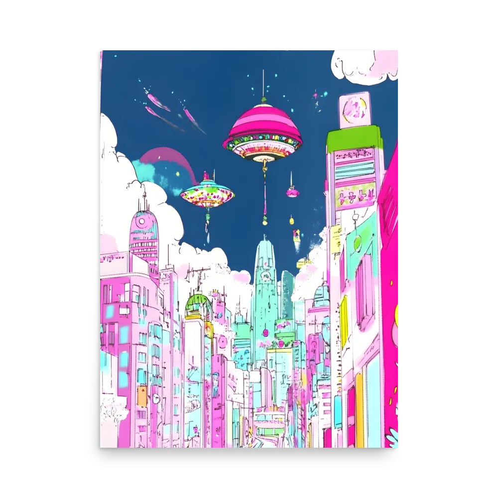 Futuristic Cityscape with Floating Structures | Poster | 18″×24″