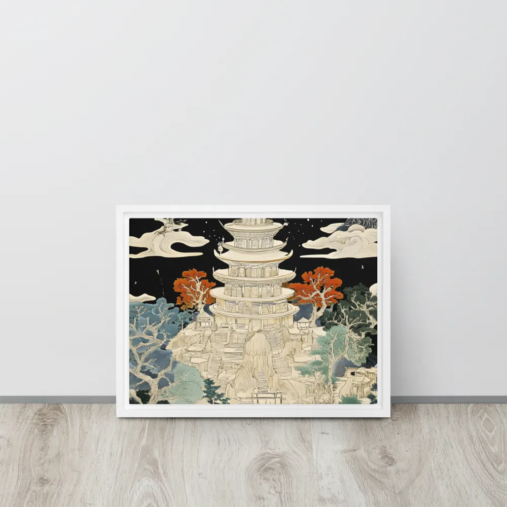 Whispers of the Pagoda | Canvas with White Frame | 12″×16″