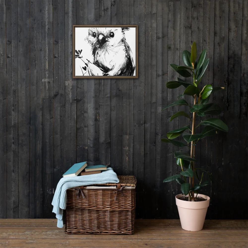 Whimsical Koala in Ink | Canvas with Brown Frame | 16″×20″