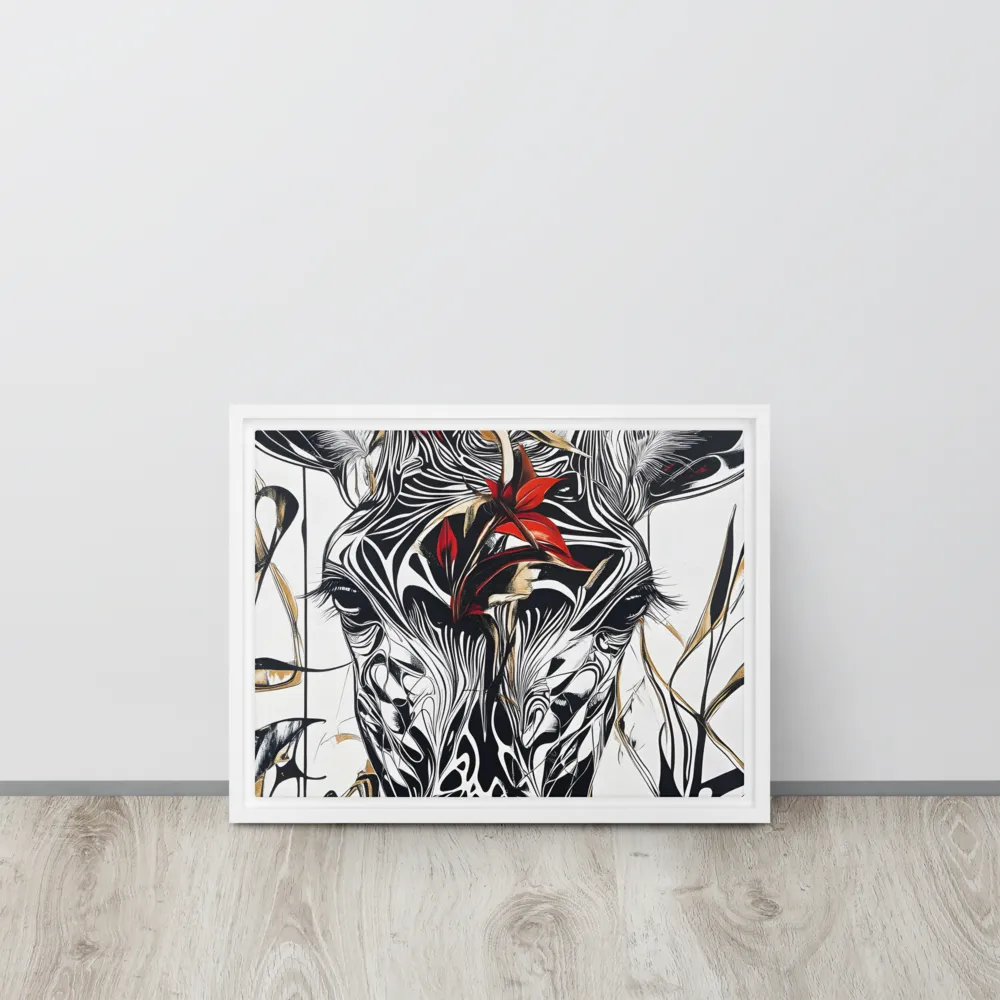Floral Elegance: The Giraffe's Portrait | Canvas with White Frame | 12″×16″