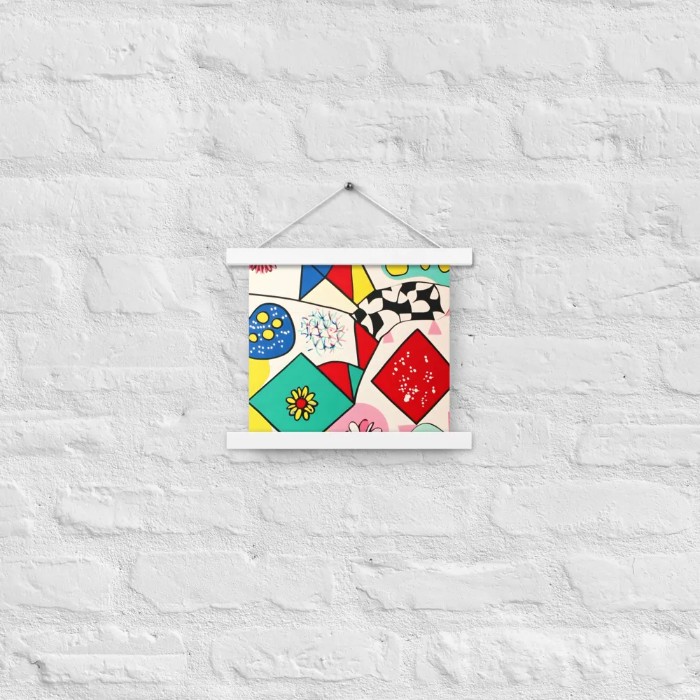 Joyful Geometry: A Playful Dance of Shapes and Colors | Poster With White Wood Hanger | 10″×10″