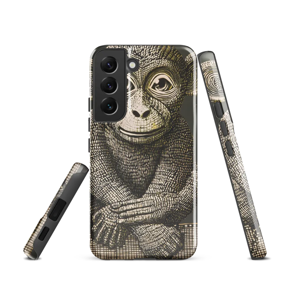 Seated Monkey — Linear Study in Olive and Cream