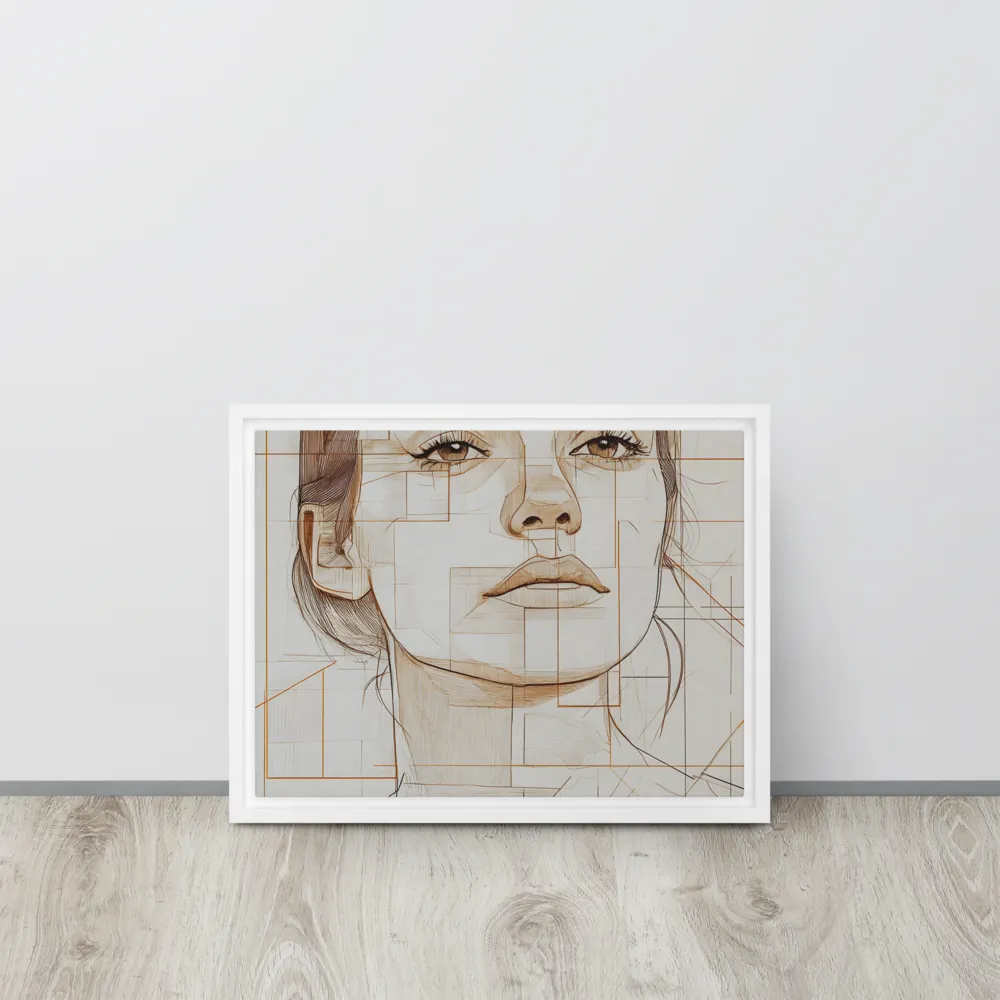 Geometric Serenity: A Minimalist Portrait | Canvas with White Frame | 12″×16″