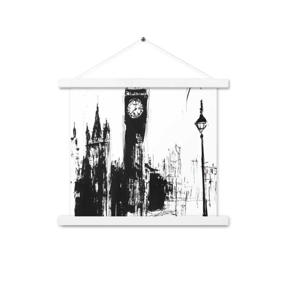 Clock Tower in Motion | Poster With White Wood Hanger | 14″×14″