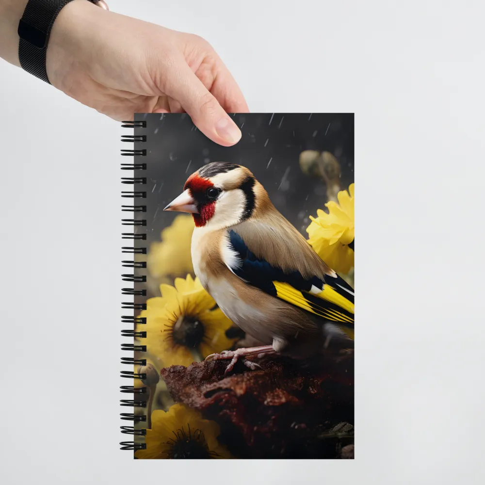 Harmony in Nature: A Goldfinch Amidst Blooms | Spiral Notebook