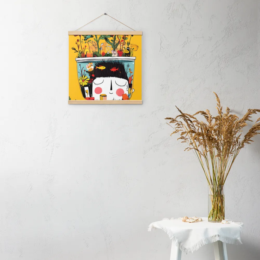 Whimsical Garden Head | Poster With Oak Wood Hanger | 16″×16″
