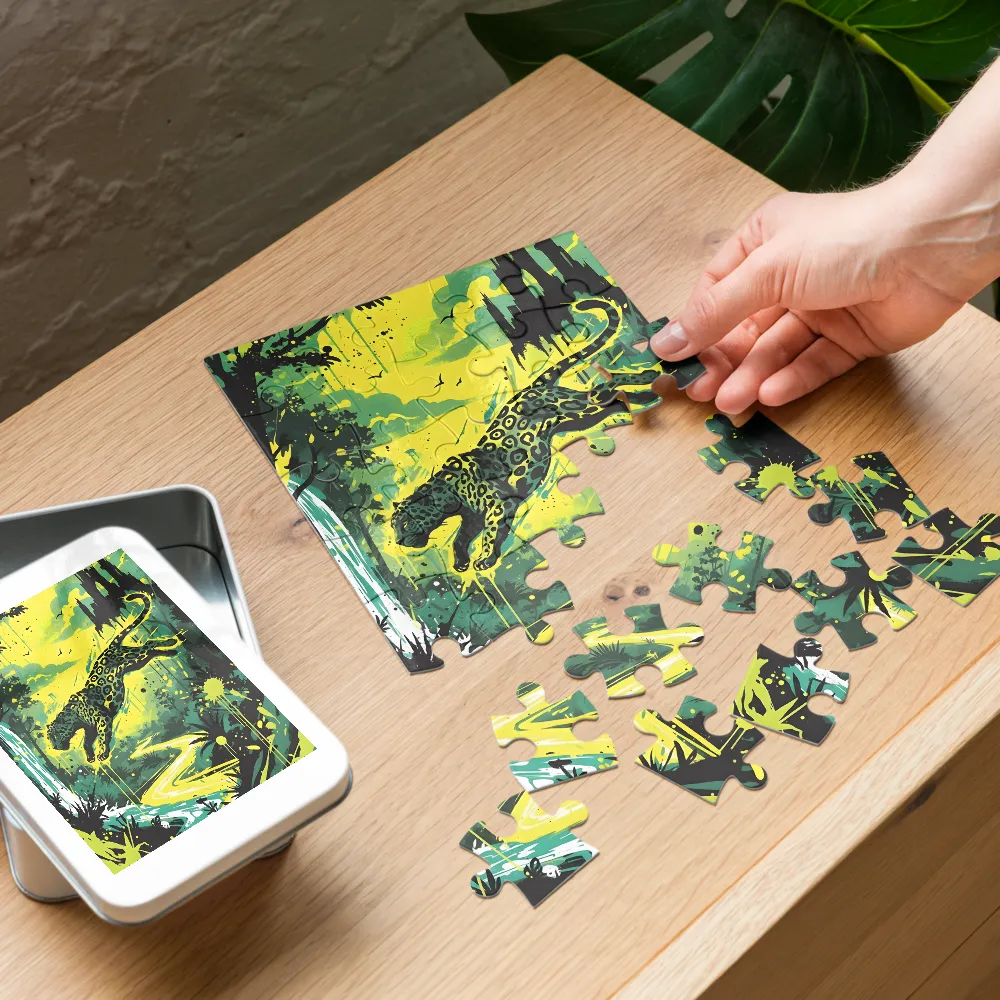 Leaping Jaguar 
 Jigsaw Puzzle in Tin Box