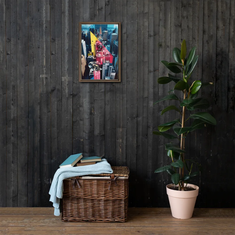 Dynamic Urban Symphony | Canvas with Brown Frame | 12″×18″