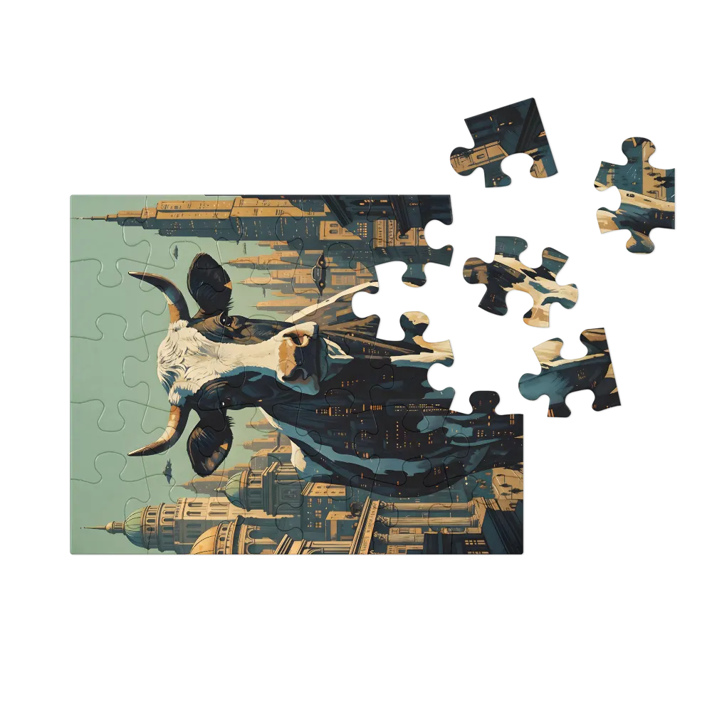 Metropolis Cow 
 Jigsaw Puzzle in Tin Box