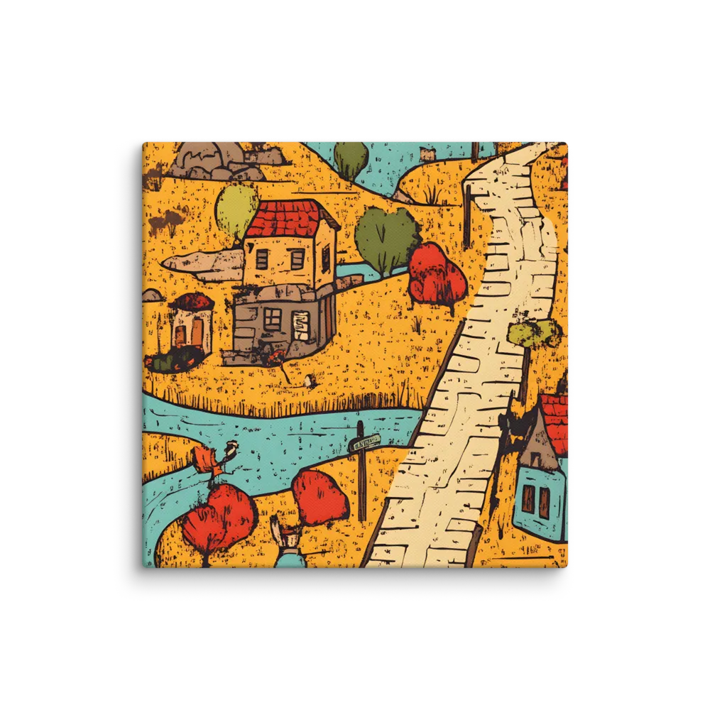 Whimsical Village Landscape | Canvas | 12″×12″