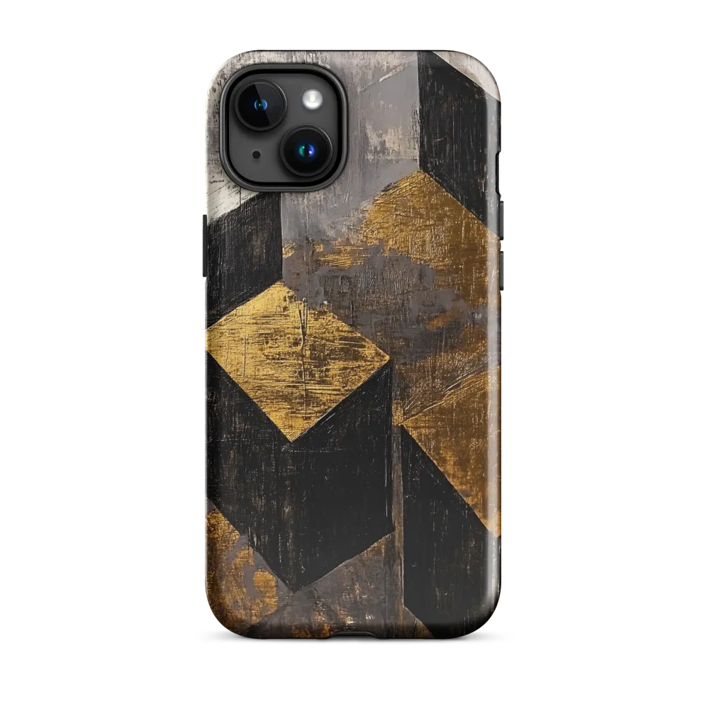 Geometric Harmony in Gold and Black | Phone Case |  15 Plus | Tough Case | Glossy