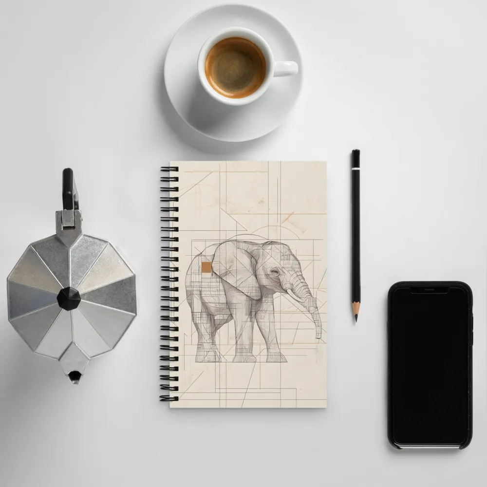 Geometric Elegance: The Steel Elephant | Spiral Notebook