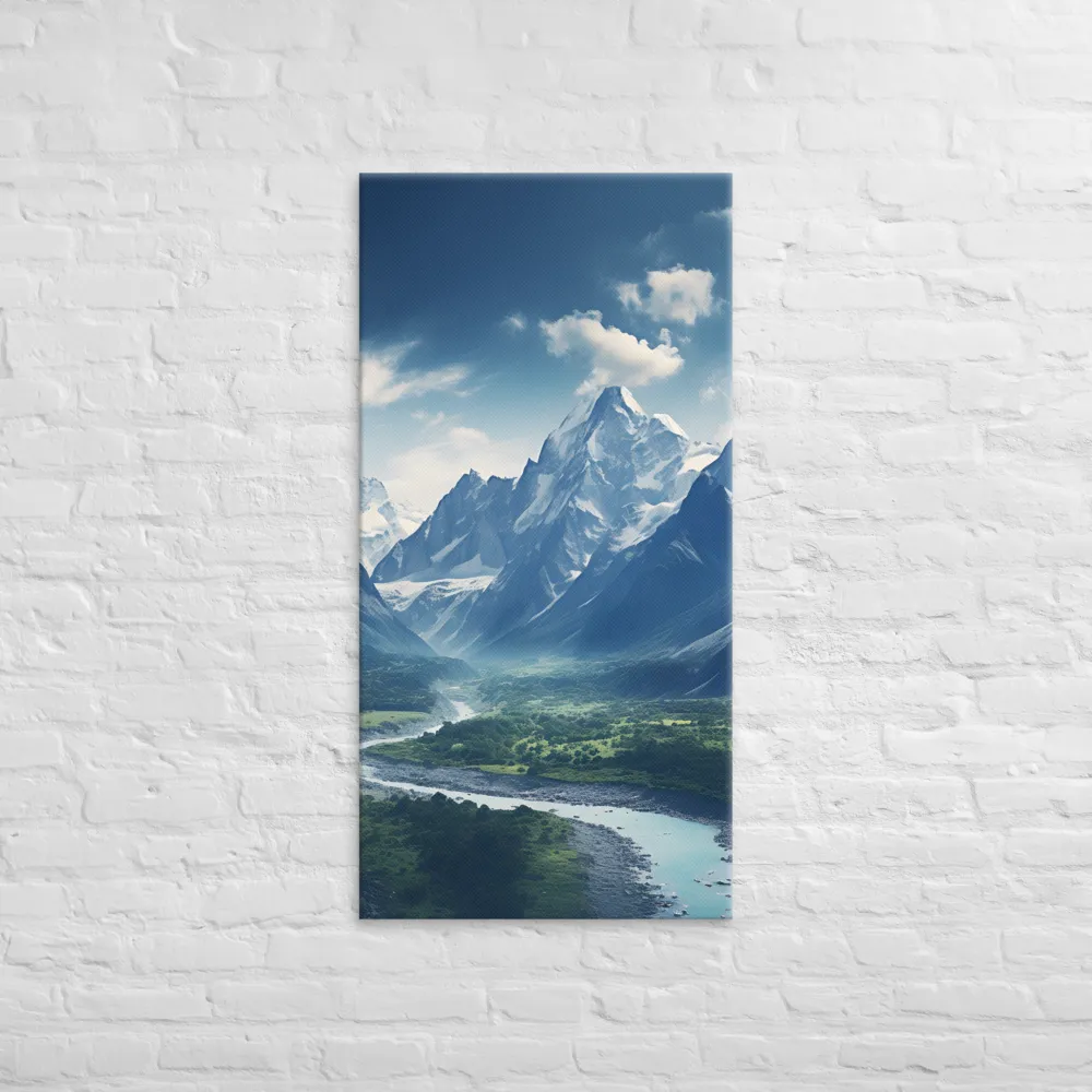 Majestic Serenity: A Landscape of Mountains and Rivers | Canvas | 24″×48″
