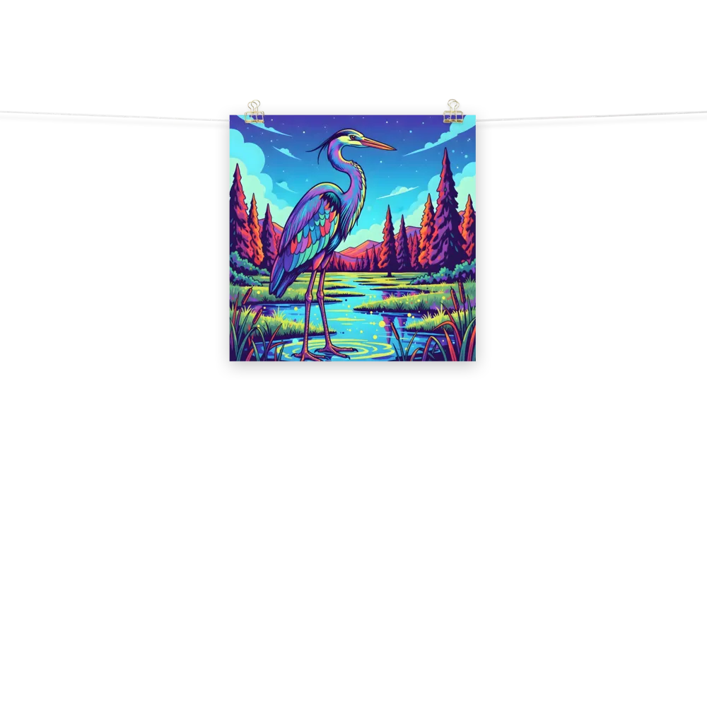 Neon Heron 
 Poster | 18″x 18″
