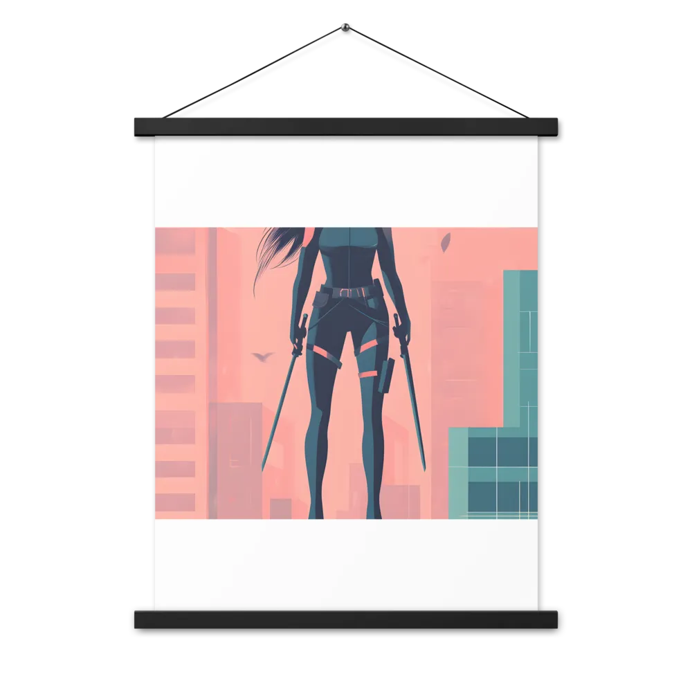 Urban Sentinel: A Warrior's Stand | Poster With Black Wood Hanger | 18″×24″