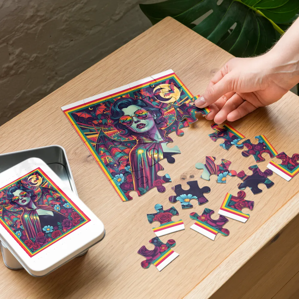 Neon Vampire Muse 
 Jigsaw Puzzle in Tin Box