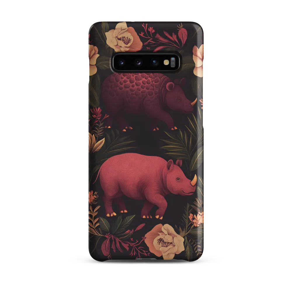 Rhinos in Floral Embrace