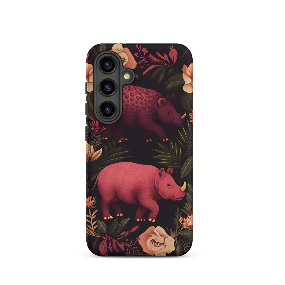 Rhinos in Floral Embrace