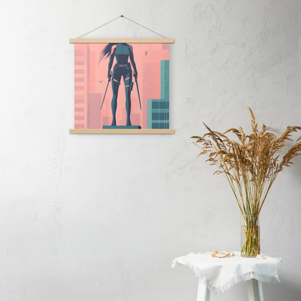 Urban Sentinel: A Warrior's Stand | Poster With Oak Wood Hanger | 18″×18″