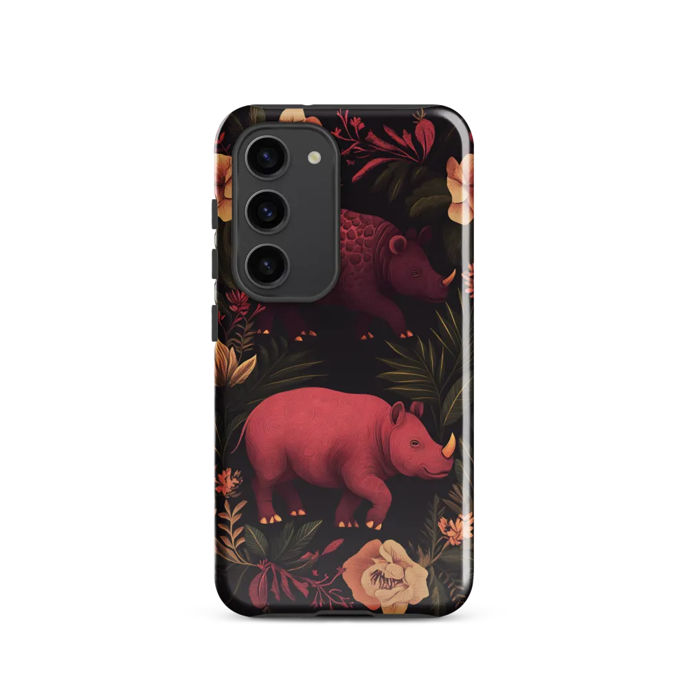 Rhinos in Floral Embrace
