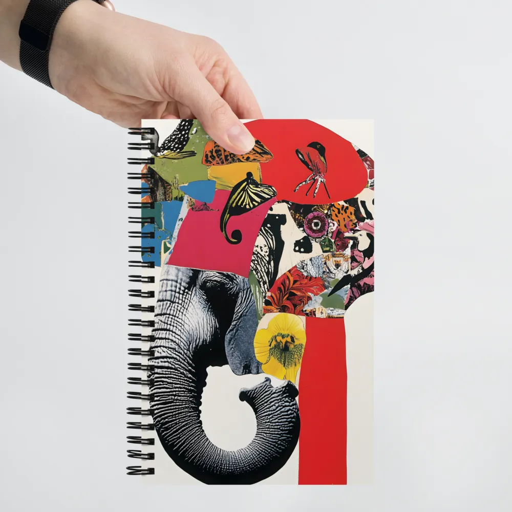 Whimsical Elephant: A Vibrant Collage of Life | Spiral Notebook