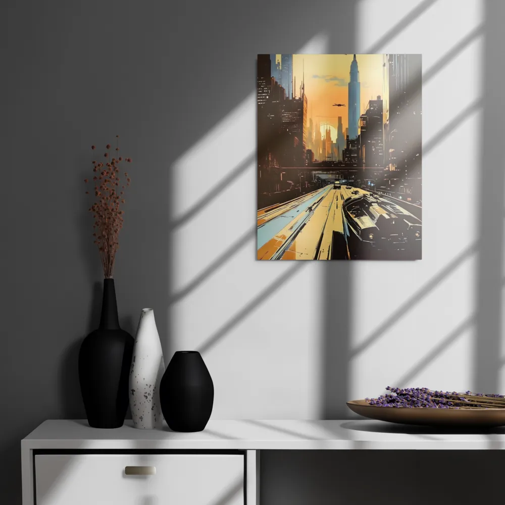 Metro Nexus: A Futuristic Cityscape | Metal Print | 16″×20″