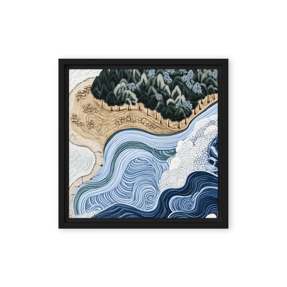 Oceanic Harmony: A Tranquil Landscape | Canvas with Black Frame | 12″×12″