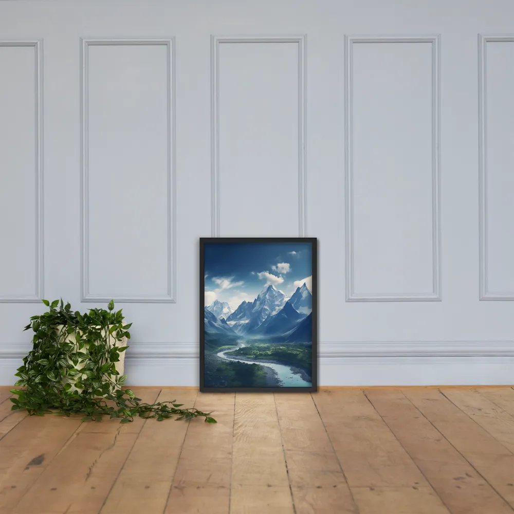 Majestic Serenity: A Landscape of Mountains and Rivers | Poster with Black Frame | 18″×24″