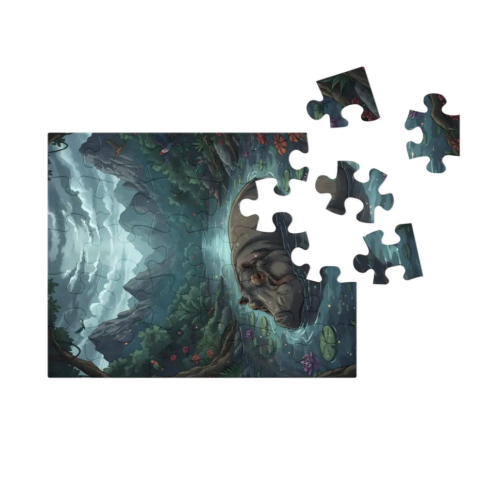 Moonlit Hippo 
 Jigsaw Puzzle in Tin Box