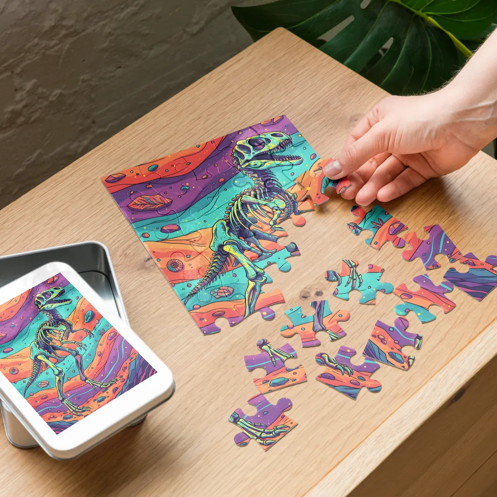 Psychedelic Raptor Skeleton 
 Jigsaw Puzzle in Tin Box