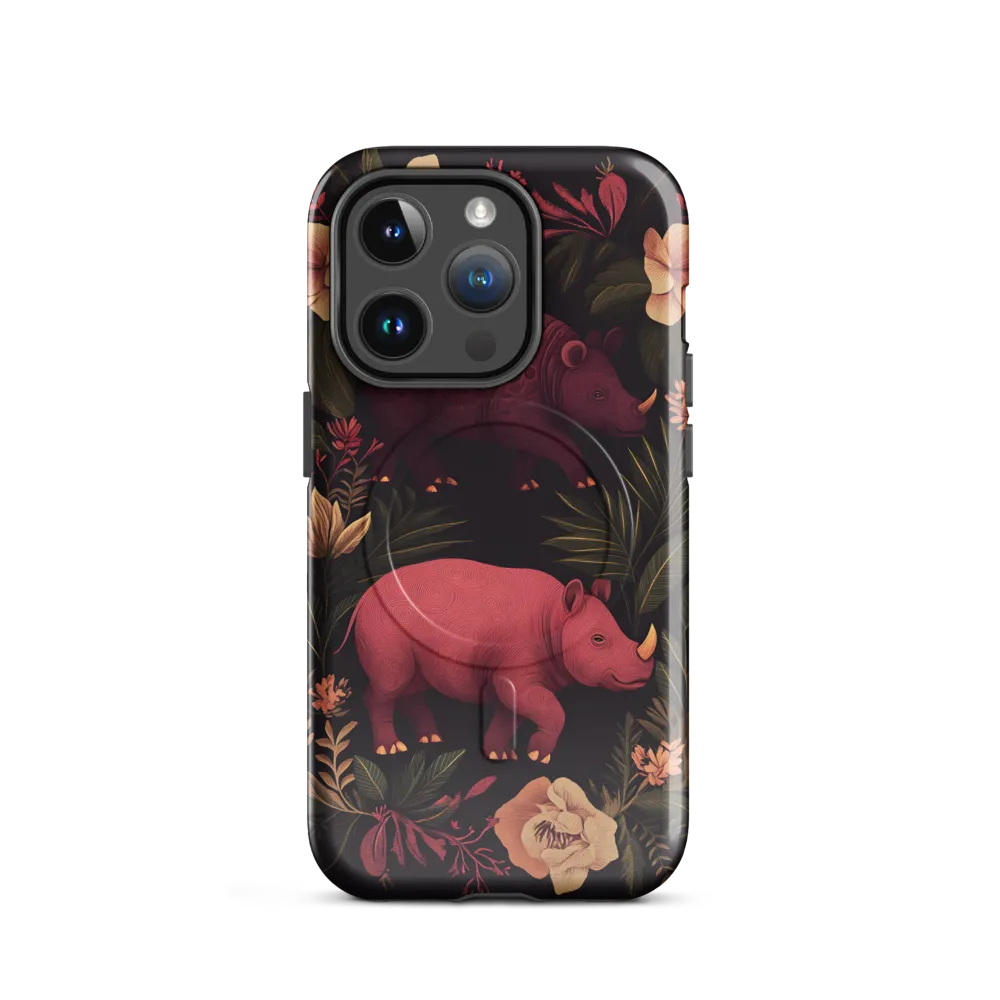 Rhinos in Floral Embrace