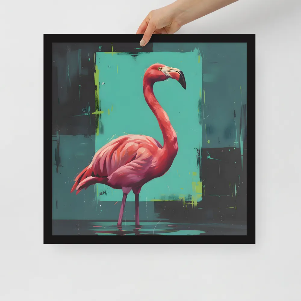 Teal Flamingo 
 Poster with Black Frame | 18″x 18″